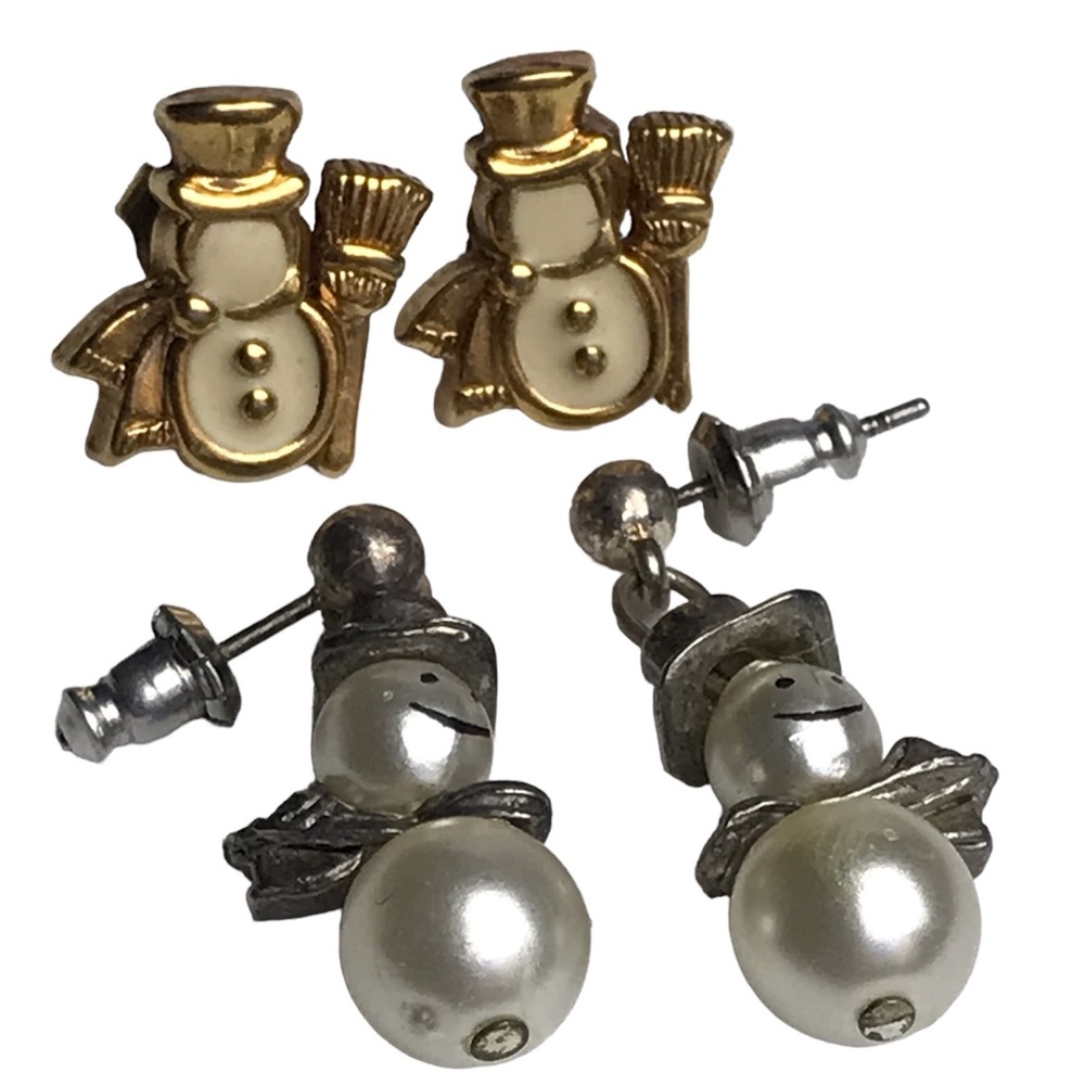 Set of 2 Vintage Avon Christmas Snowman Earrings
